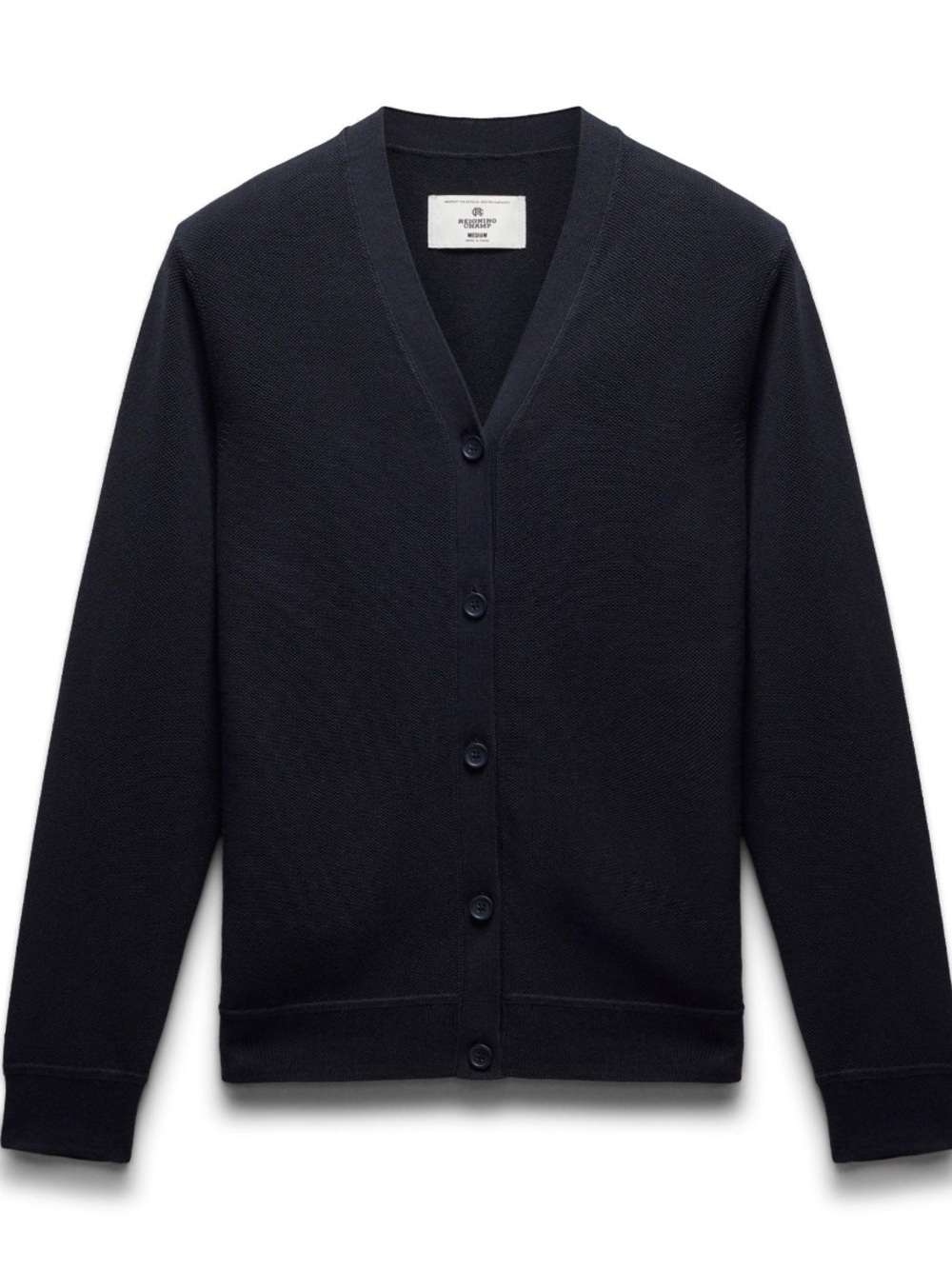Reigning Champ Supima Pique Ace Cardigan Navy Men XL 100% Cotton Elevated Lux